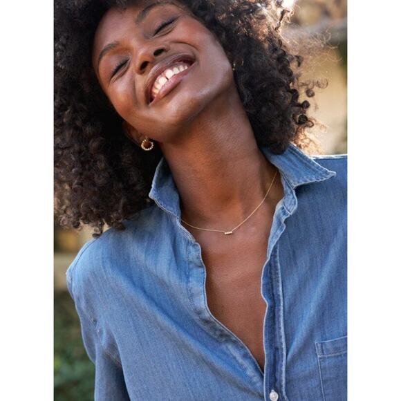 FRANK & EILEEN Sz M Medium Vintage Stonewashed Distressed Denim Eileen Shirt Top - Picture 5 of 10